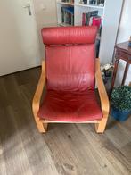 Ikea poang stoel lederen bekleding #studentenkamer, Huis en Inrichting, Fauteuils, Ophalen, Gebruikt, Hout, 50 tot 75 cm