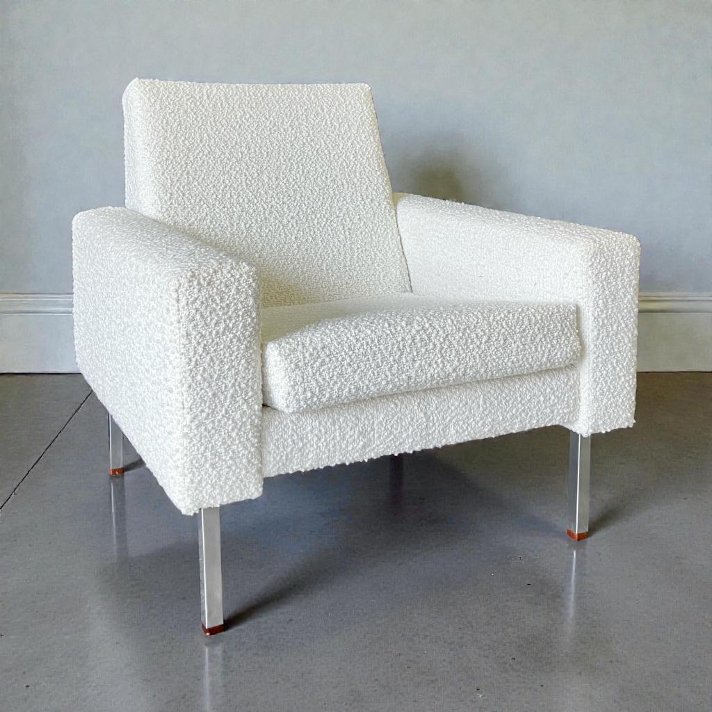 Vintage fauteuil (2 st) met nieuwe boucle bekleding, Huis en Inrichting, Ophalen, Gebruikt, 75 tot 100 cm, Stof