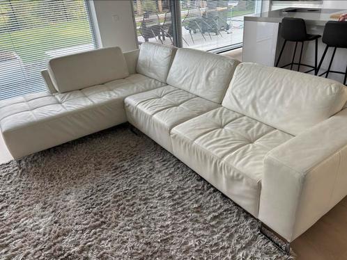 Hoekbank leer off-white, Huis en Inrichting, Banken | Complete zithoeken, Zo goed als nieuw, Leer, Ophalen of Verzenden