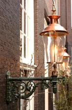 112 cm hoge gevellamp koper messing geblazen glas wandlamp., Ophalen, Overige materialen, Wandlamp, 50 tot 250 watt