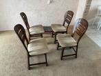 Eetkamerstoelen 4 stuks, netjes, eiken met stof., Ophalen, Hout, Gebruikt, Overige kleuren