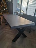 Betongrijze houten tafel met stalen poten  200x100cm, Huis en Inrichting, Tafels | Eettafels, Ophalen, 50 tot 100 cm, Vijf personen of meer