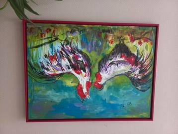 Kippen, acryl  schilderij beschikbaar voor biedingen