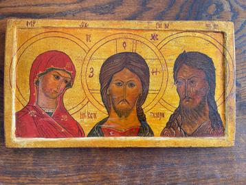 Mooie oude icoon van Maria-Christus en Johannes de Doper beschikbaar voor biedingen
