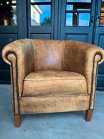 Vintage Schapenleren Clubfauteuil, Gebruikt, Vintage Stoer, 75 tot 100 cm, Leer