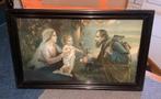 Groot Antiek schilderij vintage Maria, Jozef en kindje Jezus, Ophalen