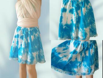 Cirkelrok blauw batik hergebruikt materiaal franjes ibiza beschikbaar voor biedingen