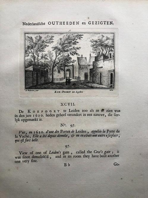 097 / Leiden de Koepoort Kopergravure 1731, Antiek en Kunst, Kunst | Etsen en Gravures, Ophalen of Verzenden