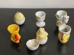 6 eierdoppen 1 zoutvaatje kuikens, uil, aardewerk, porselein, Ophalen of Verzenden