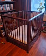 Vintage houten box met matras en boxkleed, Ophalen, Gebruikt, Rechthoekig, In hoogte verstelbaar