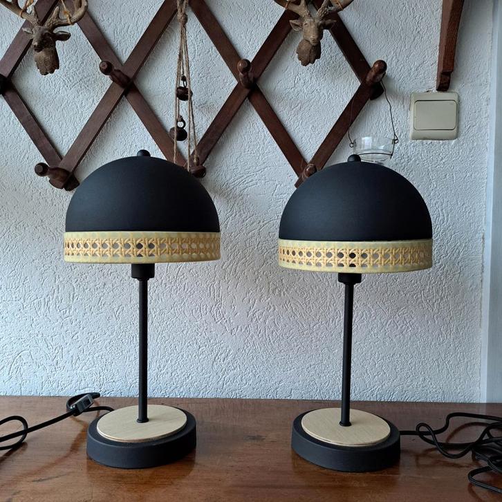 Twee tafellampen Magna Rotan van Qazqa., Huis en Inrichting, Lampen | Tafellampen, Ophalen of Verzenden