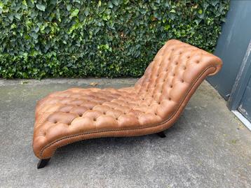 Chesterfield bruin generfde leren Chaise lounge !!! beschikbaar voor biedingen