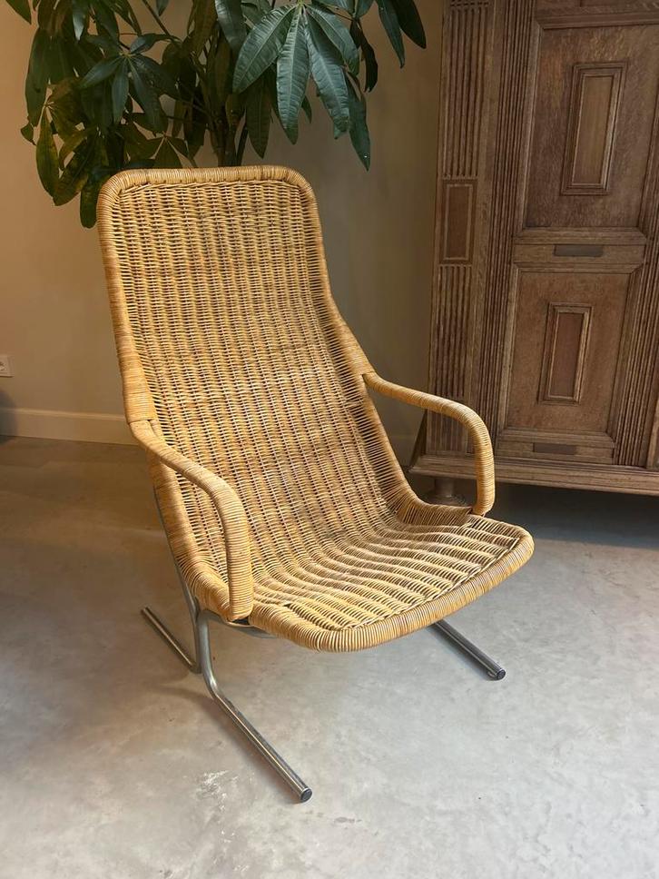 Dirk van Sliedrecht Rotan Stoel 514c, Huis en Inrichting, Stoelen, Gebruikt, Eén, Metaal, Riet of Rotan, Overige kleuren, Ophalen