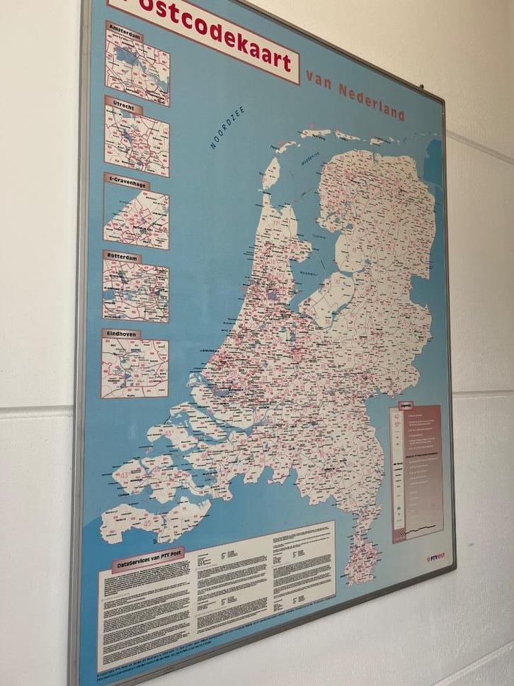 PTT Postcodekaart van Nederland - Posterbord 130 x 101 cm, Boeken, Atlassen en Landkaarten, Gelezen, Landkaart, Nederland, 2000 tot heden