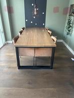 Massief eiken tafel met gelast stalen frame, Ophalen, Gebruikt, 200 cm of meer, 50 tot 100 cm