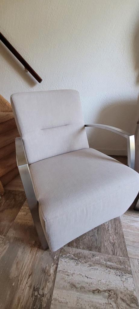 Set Fauteuil Stoelen - Beige Stof & RVS Frame, Huis en Inrichting, Stoelen, Zo goed als nieuw, Twee, Metaal, Stof, Grijs, Ophalen