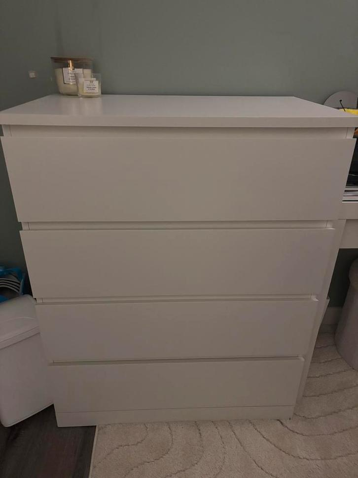 IKEA MALM Ladekast – 4 lades – Wit – 80x100 cm., Huis en Inrichting, Kasten | Ladekasten, Zo goed als nieuw, Minder dan 100 cm