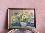 Vintage afbeelding in lijst H.S. Berg - zinnia’s in vaas, Antiek en Kunst, Ophalen of Verzenden