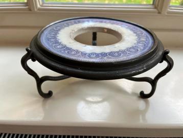 Antiek tinnen theelicht warmtehouder aardewerk decor ? Lila beschikbaar voor biedingen