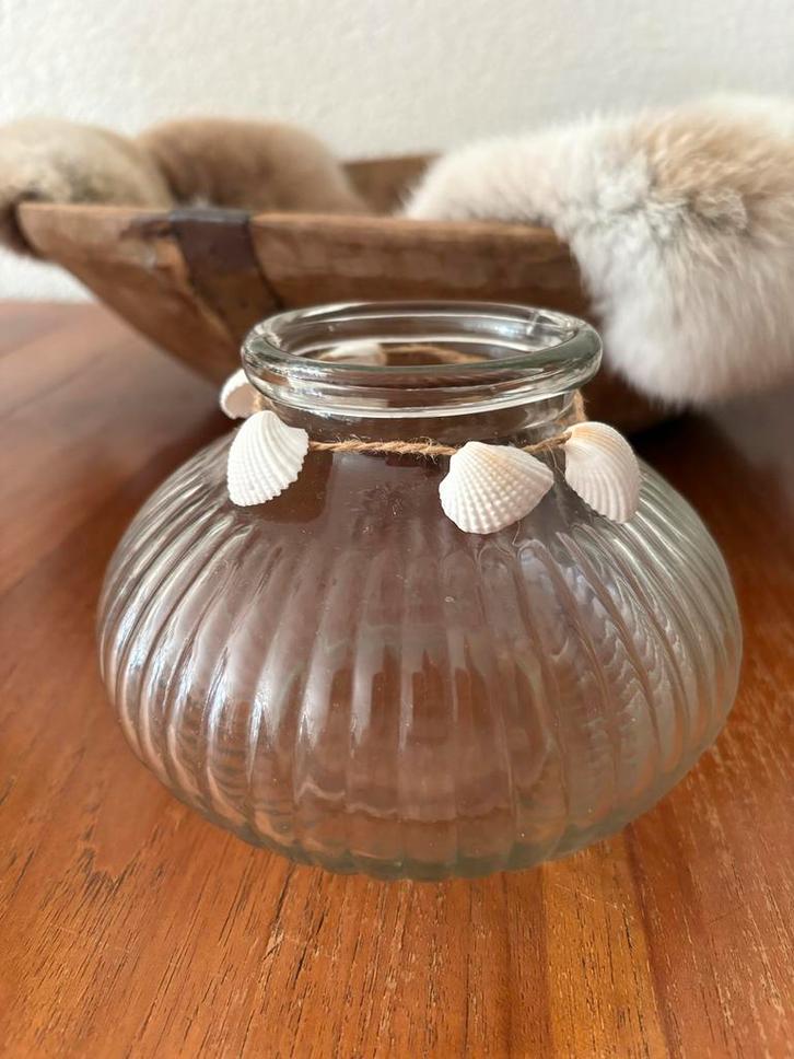 Windlicht met schelpen decoratie, Huis en Inrichting, Woonaccessoires | Stolpen, Zo goed als nieuw, Ophalen of Verzenden