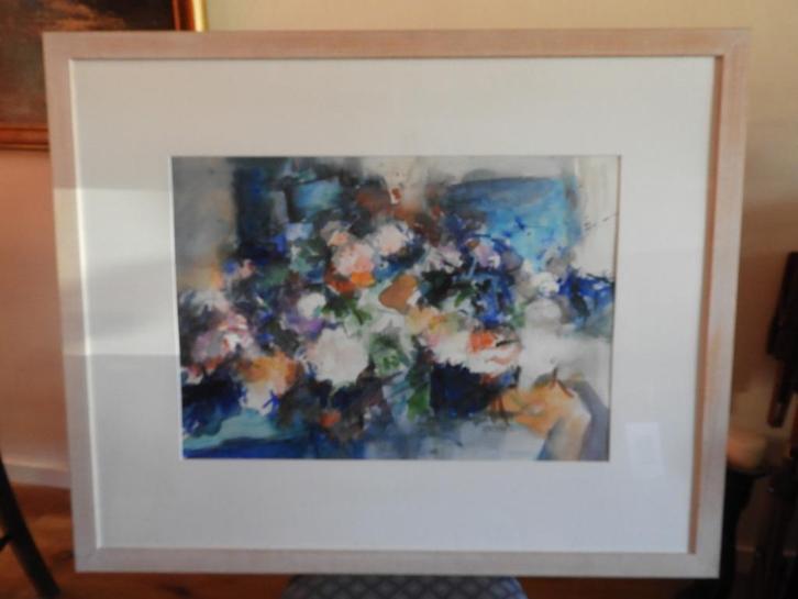 Bloemstilleven aquarel - Gesigneerd - Feridum Fikri Ugur, Antiek en Kunst, Kunst | Schilderijen | Klassiek, Ophalen