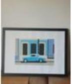 litho cuba blauwe auto blue car oldtimer gesign., Ophalen