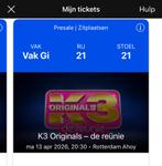Ticket k3 originals reunie 13 april 2026, Tickets en Kaartjes, Concerten | Nederlandstalig, Eén persoon, April