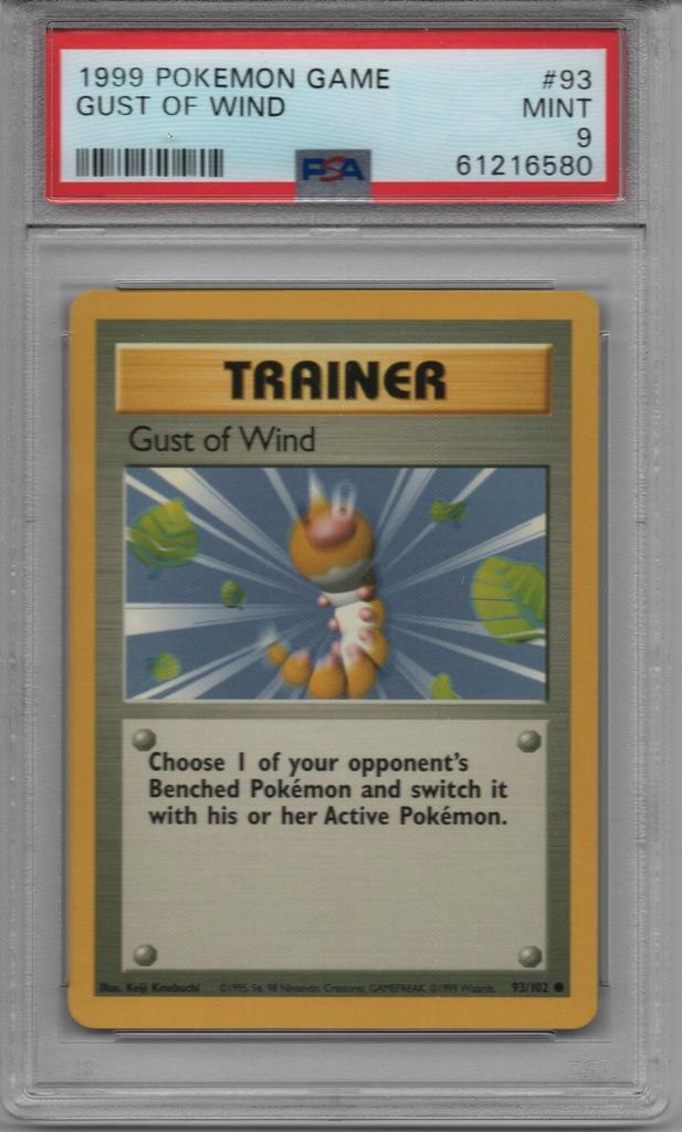 Gust of wind Psa 9 Base set unlimited, Hobby en Vrije tijd, Verzamelkaartspellen | Pokémon, Zo goed als nieuw, Ophalen of Verzenden