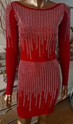 Rode jurk met strass - Maat S/M, Maat 38/40 (M), Ophalen of Verzenden, Knielengte, Rood