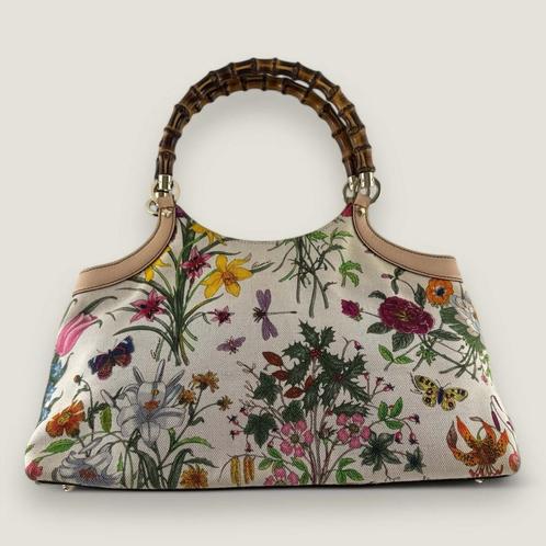 Gucci Bamboo flora handtas authentiek, Sieraden, Tassen en Uiterlijk, Tassen | Damestassen, Gebruikt, Handtas, Overige kleuren