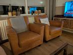 Twee Cognac Bruine Leren Fauteuils, Ophalen, Gebruikt, Vintage, 75 tot 100 cm
