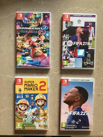 Mariokart deluxe 8, Mario Maker 2 en FIFA 21 & 22 (Switch) beschikbaar voor biedingen