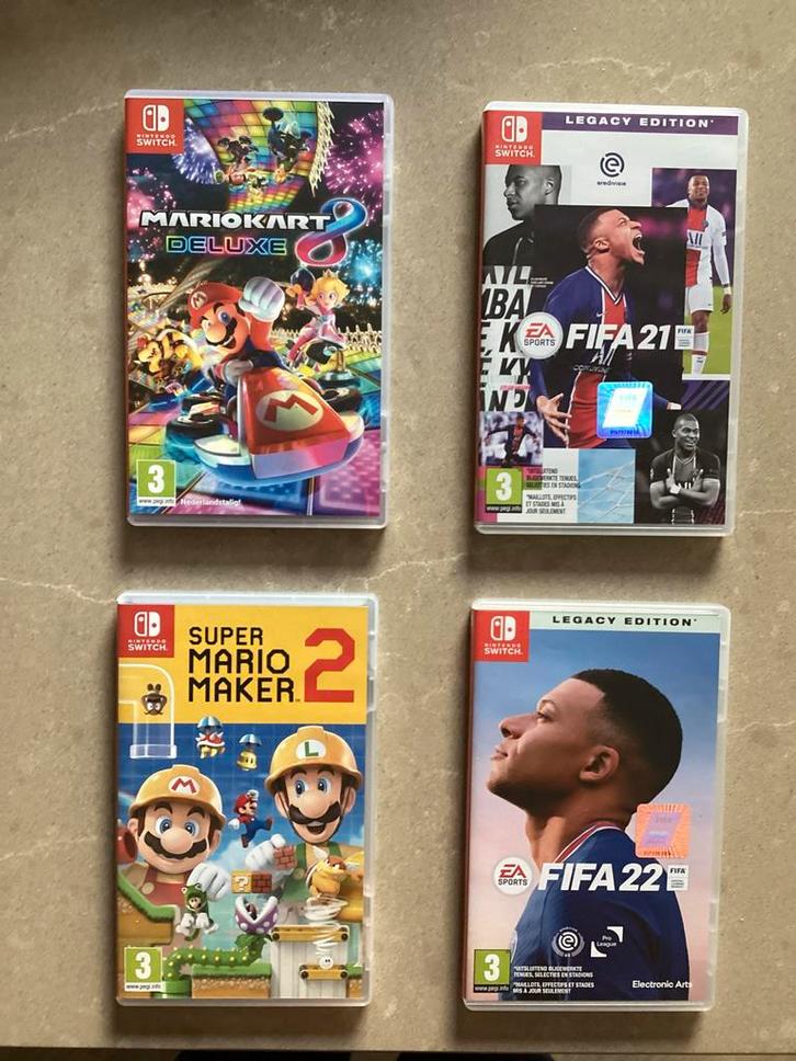 Mariokart deluxe 8, Mario Maker 2 en FIFA 21 & 22 (Switch), Spelcomputers en Games, Games | Nintendo Switch, Gebruikt, Avontuur en Actie