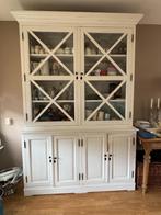 Landelijke witte vitrinekast, massief hout en veel ruimte, Ophalen, Landelijk / Brocante, 100 tot 150 cm, 200 cm of meer
