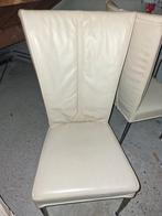 Set van 4 Creme Lederen Eetkamerstoelen, Huis en Inrichting, Ophalen, Vier