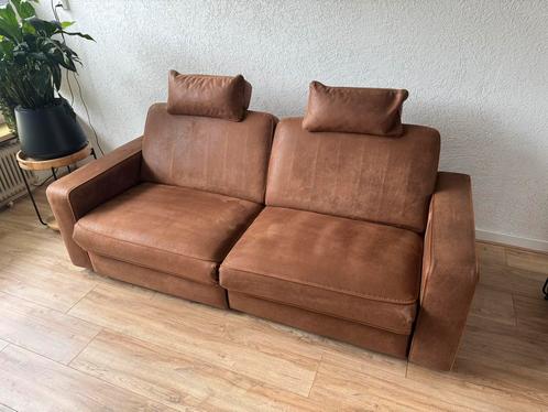 Elektrische bank 3-zits cognac leatherlook, Huis en Inrichting, Banken | Bankstellen, Zo goed als nieuw, Rechte bank, Driepersoons