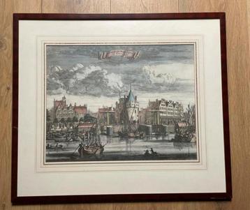 Grote ingelijste gravure Schreyers Hoek Toren Amsterdam beschikbaar voor biedingen