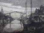 Ets stadsgezicht N-Holland ophaalbrug kotters, P. Matthes, Antiek en Kunst, Verzenden