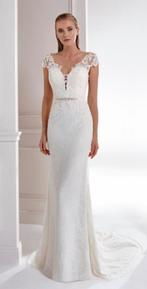 Mooie kanten trouwjurk Libelle aansluitend maat 36 38, Ophalen of Verzenden, Zo goed als nieuw, Wit, Trouwjurk