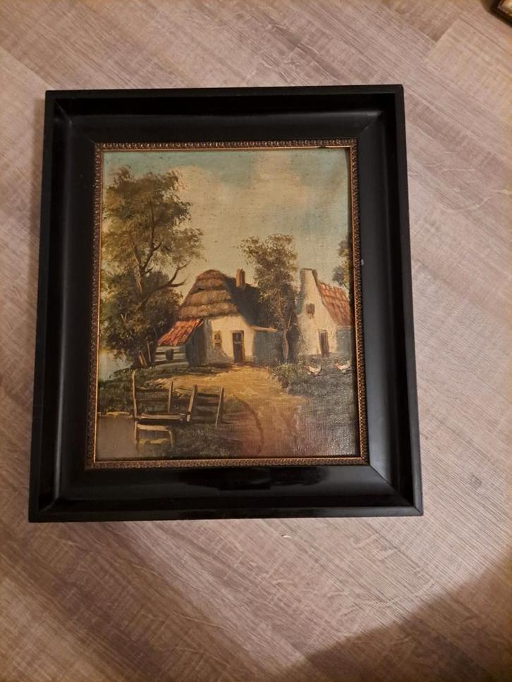 Schilderij met boerderij tafereel, Antiek en Kunst, Kunst | Schilderijen | Klassiek, Ophalen