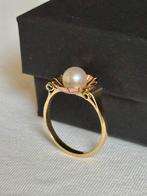 Prachtige 14K gouden bicolor vintage ring met parel! 17,75mm, Ophalen of Verzenden, 17 tot 18, Dame, Met parel