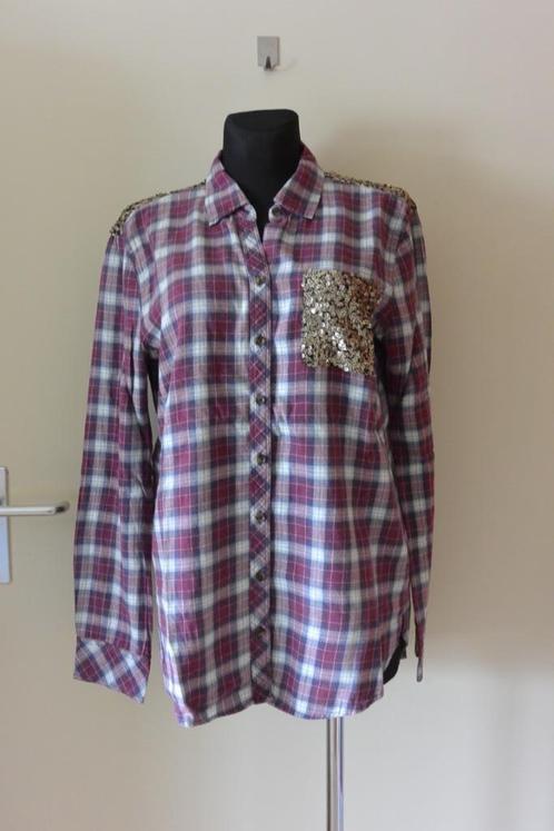 Abercrombie & Fitch flanel blouse M paars tinten pailetten, Kleding | Dames, Blouses en Tunieken, Gedragen, Maat 38/40 (M), Paars