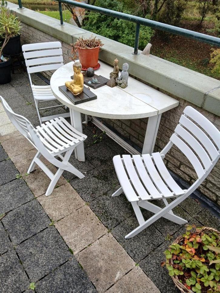 Tuinset - Tafel en stoelen, Tuin en Terras, Tuintafels, Gebruikt, Rond, Kunststof, Ophalen of Verzenden