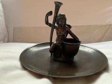 Opruiming: bronzen beeld, schaal, man met hoorn, Cupido beschikbaar voor biedingen