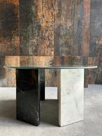 Vintage salontafel marmer glas, Ophalen, Rond, 50 tot 100 cm, Glas