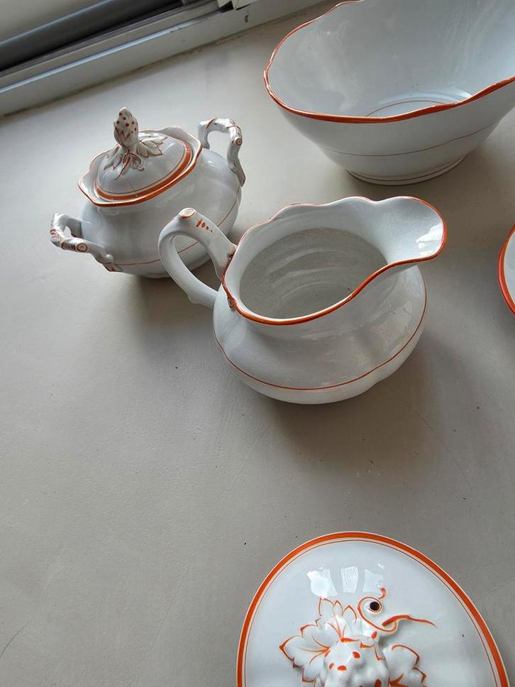 Antiek theeservies met oranje accenten, Antiek en Kunst, Antiek | Servies compleet, Ophalen