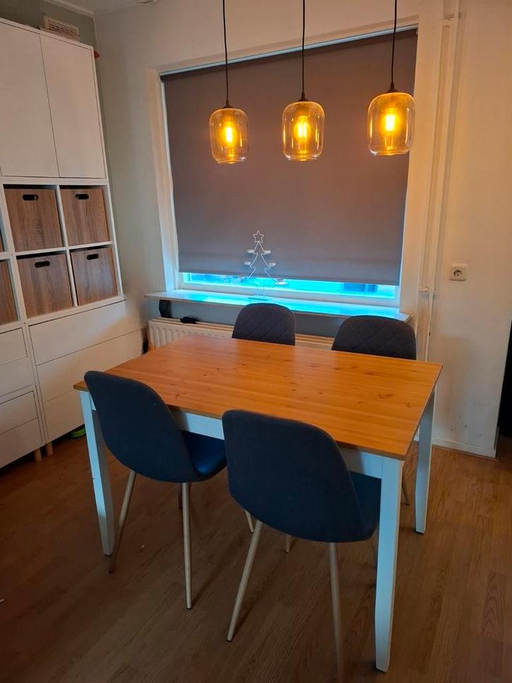 Eethoek met 4 stoelen, Huis en Inrichting, Tafels | Eettafels, Gebruikt, 50 tot 100 cm, 100 tot 150 cm, Vier personen, Rechthoekig