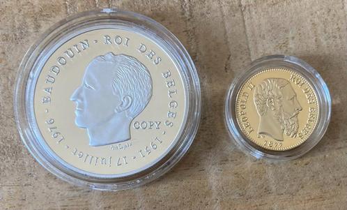 Herslag 250 francs 1976 + 20 francs 1877 (België) in capsule, Postzegels en Munten, Munten | Europa | Niet-Euromunten, Setje, België