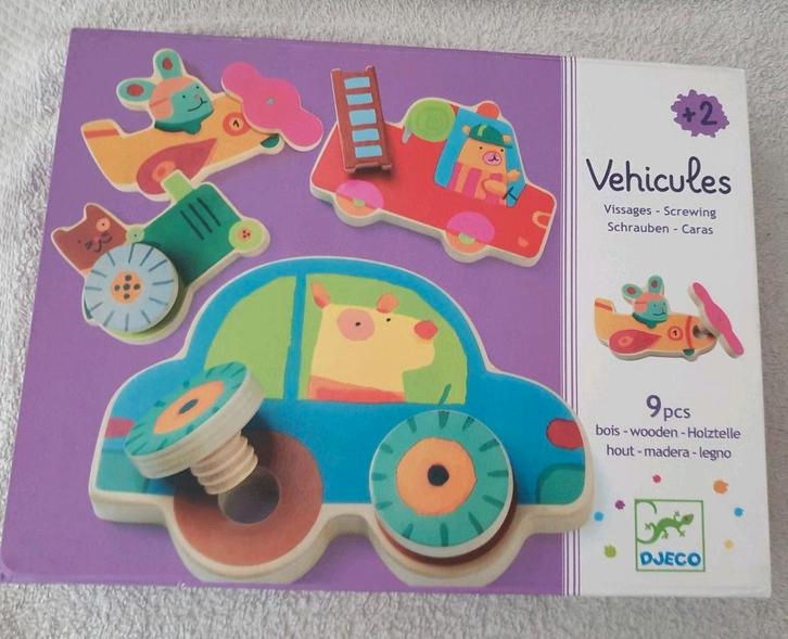 TOPKWALITEIT! Djeco houten puzzel schroeven voertuigen, Kinderen en Baby's, Speelgoed | Educatief en Creatief, Zo goed als nieuw