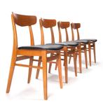 Sets vintage Deense teakhouten eettafel stoelen, Ophalen, Gebruikt, Hout, Vier